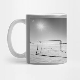 Soccer goal on the beach Mug